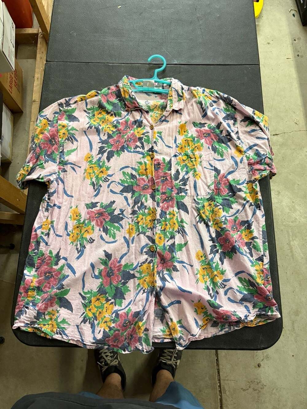 Jacque & Koko Vintage Pink Floral Short Sleeve Cotton Button Down Shirt Size 22/
